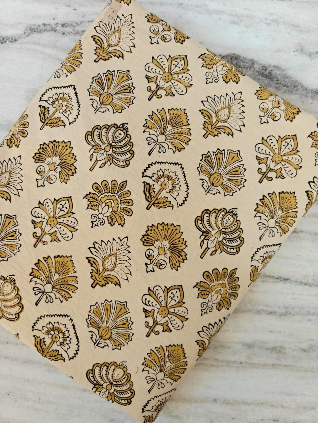 Mustard Floral Cotton Fabric by the Yard, Cream Block Print Style Fabric, Boho Indian Handblock Inspired, Fabric For Dress Making, Napkins