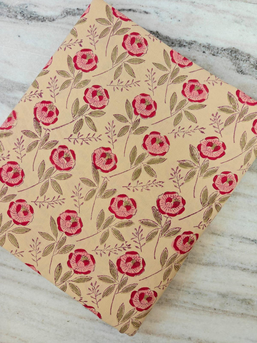 Floral Cotton Fabric by the Yard, Red & Pink Flower Print on Cream, Vintage Inspired Botanical Quilting Fabric, Soft Craft and  Dressmaking