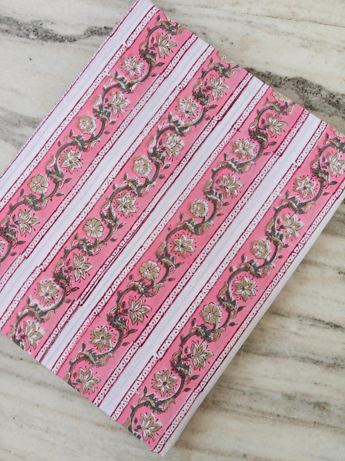Pink Floral Cotton Fabric, Light Pink Hand Block Print by the Yard, Indian Soft Cotton for Quilting, Fabric Dressmaking, Personlized Fabric