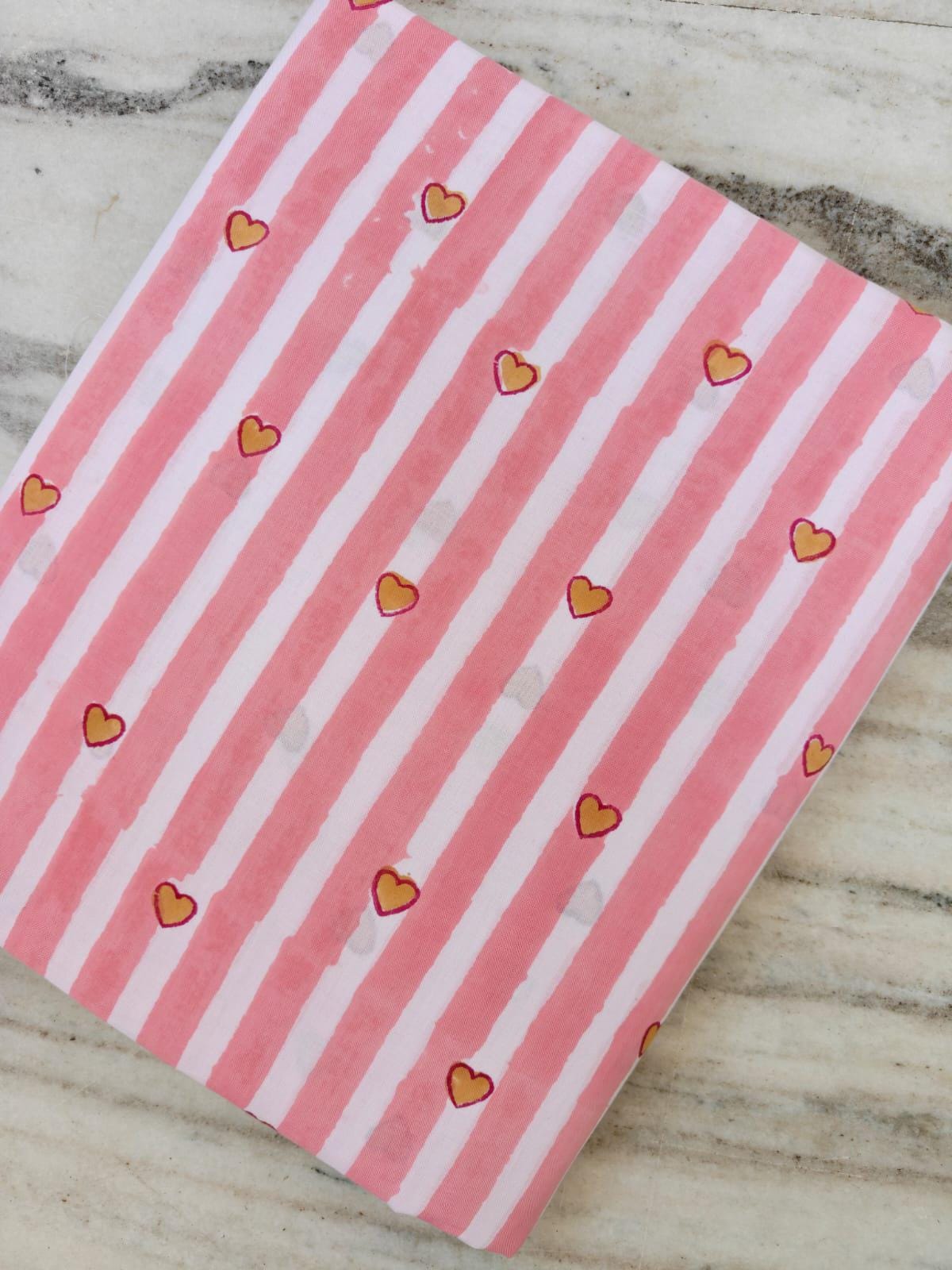 Pink Stripe Heart Cotton Fabric by the Yard, Valentine Heart Fabric, Cute Love Print Fabric, Apparel Sewing Material, Romantic Craft Fabric