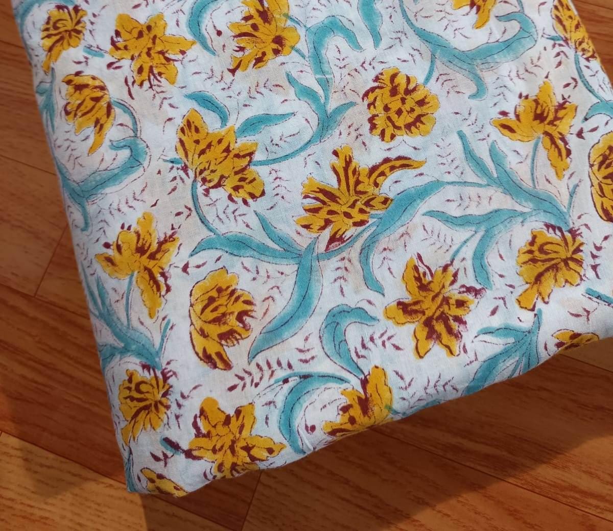 Soft Cotton, Indian Hand Block Print Fabric, Floral 100% Cotton Fabric By The Yard, Fabric for Loose Running, Dress Making, Textile Fabric