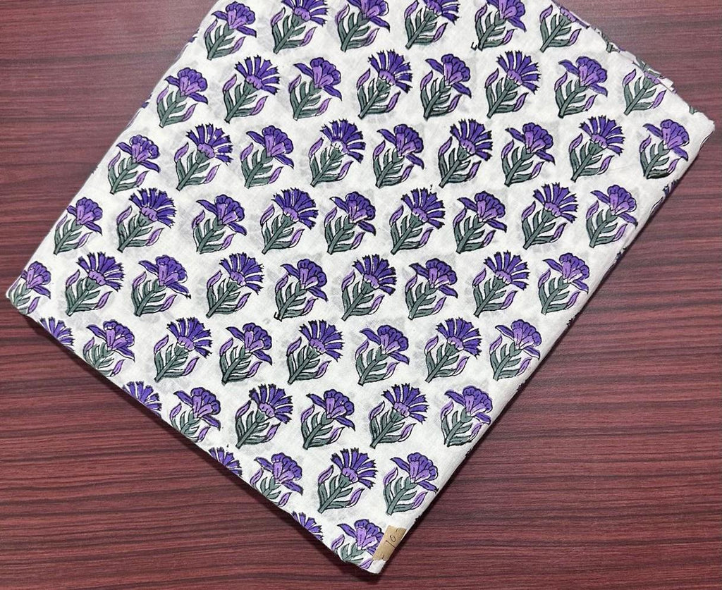 Purple Floral Hand Block Print Cotton Fabric, Indian Cotton Fabric by Yard, Boho Flower Print for Dress Making Fabric, Quilting & Home Decor