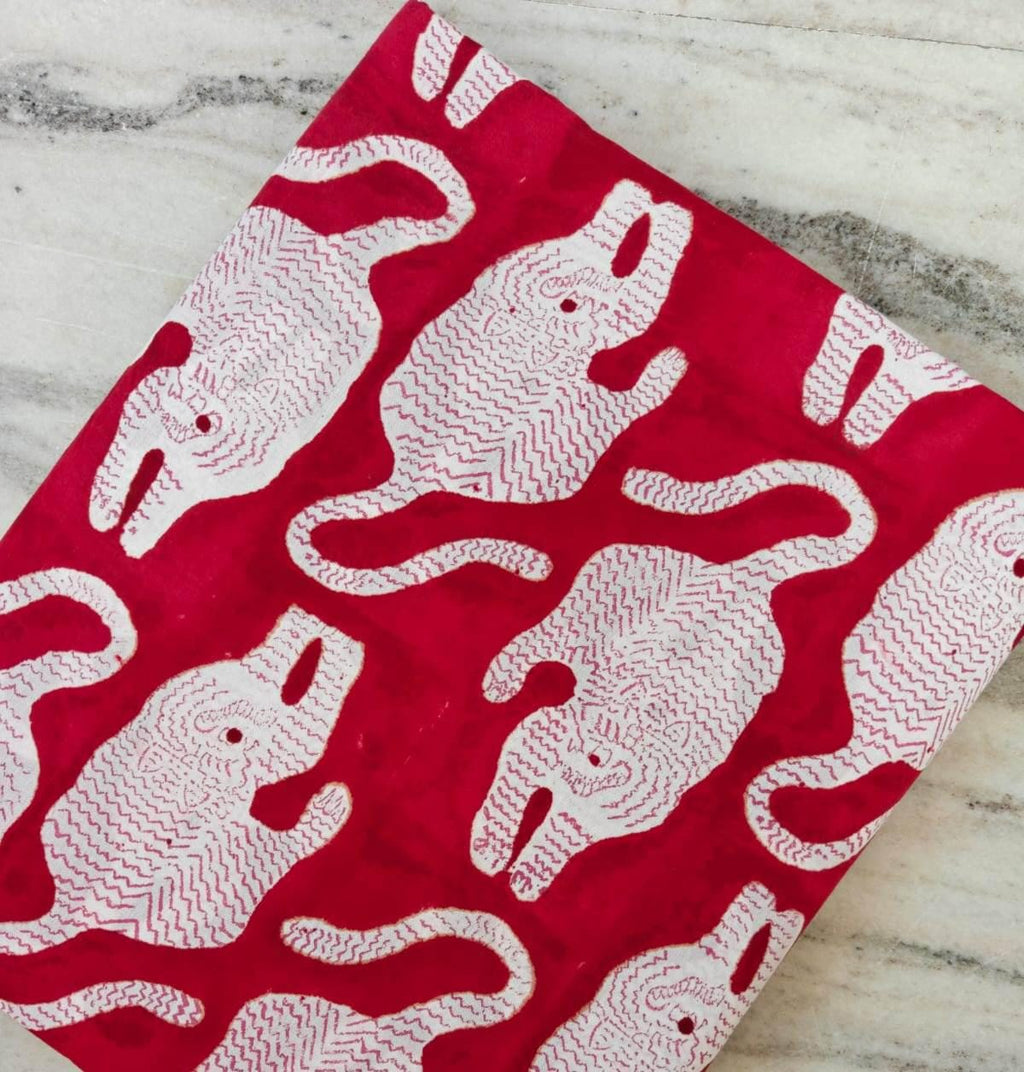 Red Elephant Hand Block Print Cotton Fabric, Indian Animal Print Textile, Quilting, Quilting & Craft Fabric, Safari Theme Fabric, Napkins