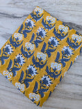 Yellow Floral Block Print Cotton Fabric | Blue & White Hand Block Print Material | Sewing, Quilting, Dressmaking Fabric by the Yard