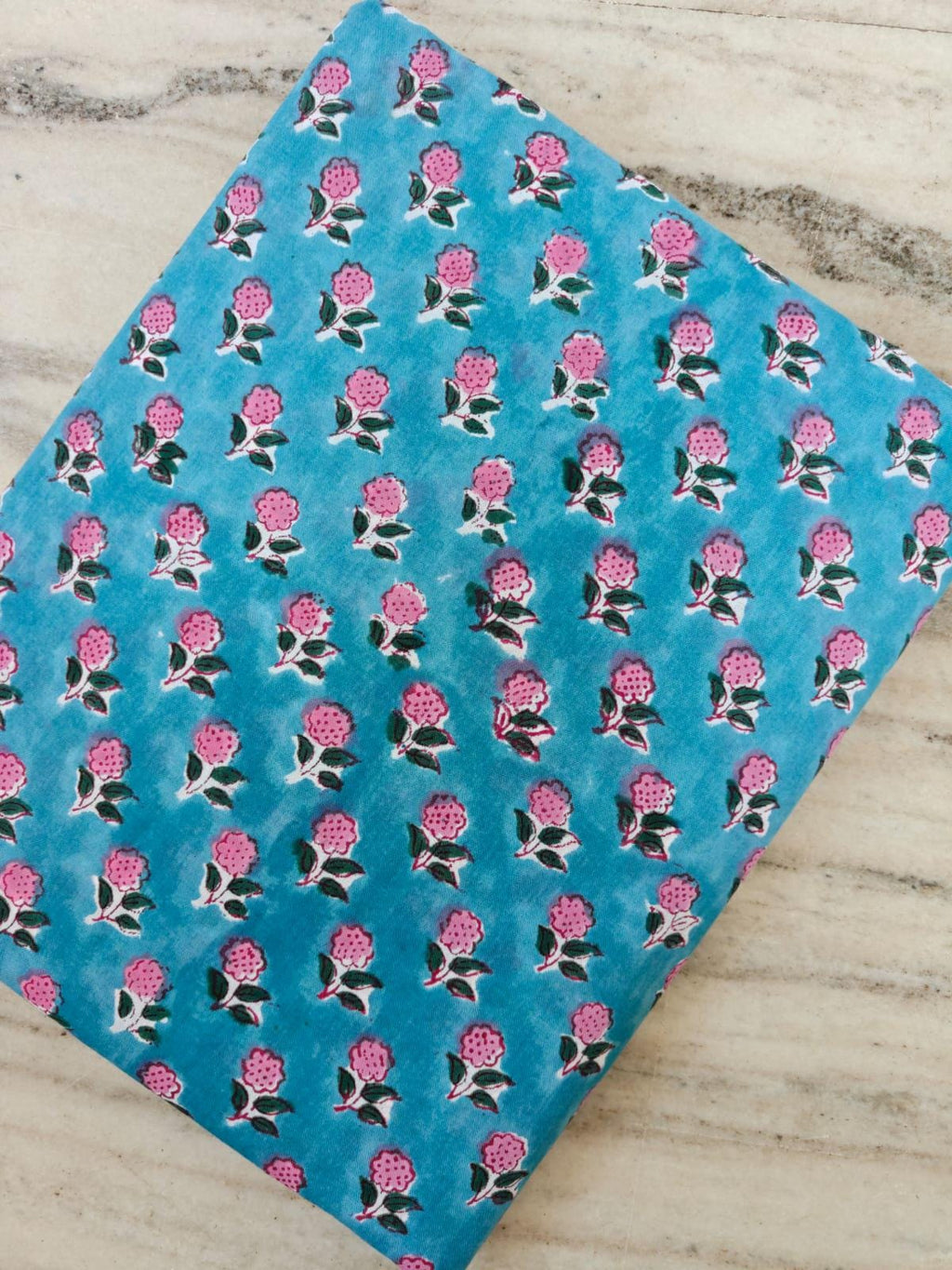 Blue Floral Cotton Fabric, Indian Block Print Fabric, Small Buti Print Cotton, Soft Lightweight Dressmaking Fabric, Quilting Craft Textile