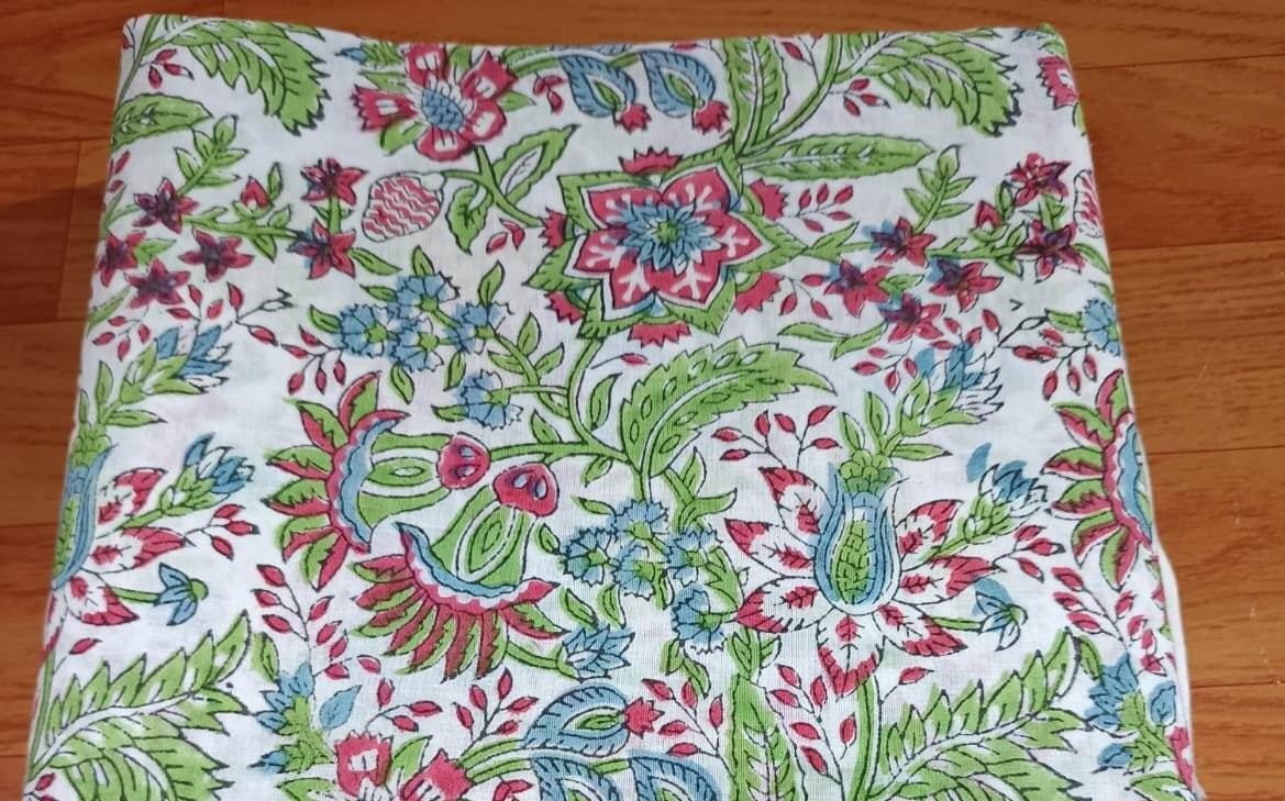 Soft Cotton, Indian Hand Block Print Fabric, Floral 100% Cotton Fabric By The Yard, Fabric for Loose Running, Dressmaking Fabric