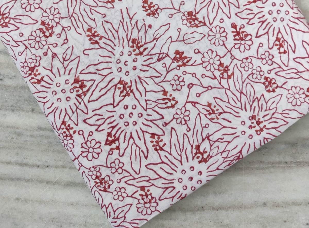 Red Floral Cotton Fabric by the Yard, Lightweight Printed Fabric for Quilting, Sewing and Dressmaking, Loose Running Fabric, Textile Fabric