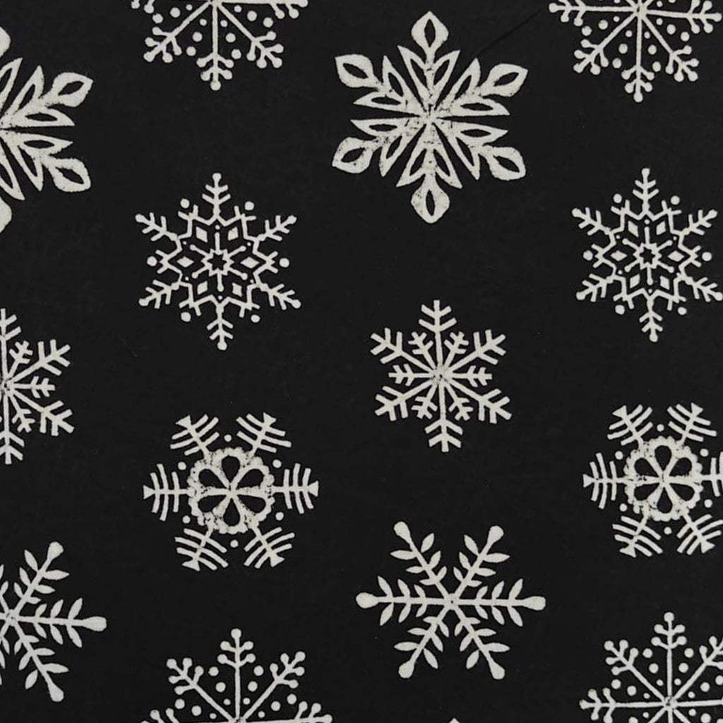 Black Snowflake Cushion Cover Hand Block Print Cotton Pillow Cover Christmas Winter Decor Modern Holiday Throw Pillow Festive Sofa Cushion