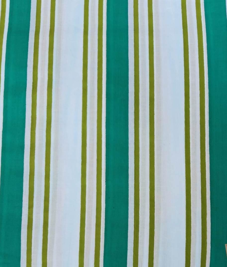 Green and White Striped Cotton Fabric, Hand Block Print Textile, Teal Olive Stripe Fabric, Soft Cotton, Sewing Craft Fabric, By the Yard