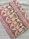 Beige Floral Cotton Fabric with Border, Soft Cotton Fabric, Indian Hand Block Fabric, 100% Cotton Fabric By The Yard, Loose Running Fabric
