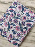 White Pink Blue Floral Cotton Fabric, Soft Printed Cotton Material by the Yard, Quilting, Dressmaking, Sewing, Textile Fabric, Loose Fabric
