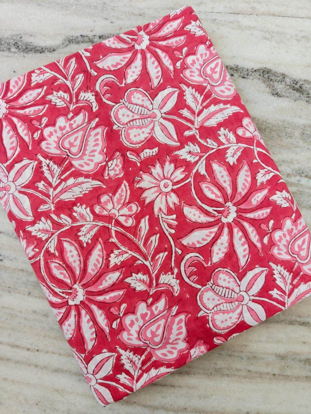 Red Pink Floral Cotton Fabric, Block Print Style Fabric by Yard, Soft Cotton for Sewing, Quilting, Dresses, Home Decor Bulk Fabric Available