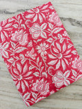 Red Pink Floral Cotton Fabric, Block Print Style Fabric by Yard, Soft Cotton for Sewing, Quilting, Dresses, Home Decor Bulk Fabric Available
