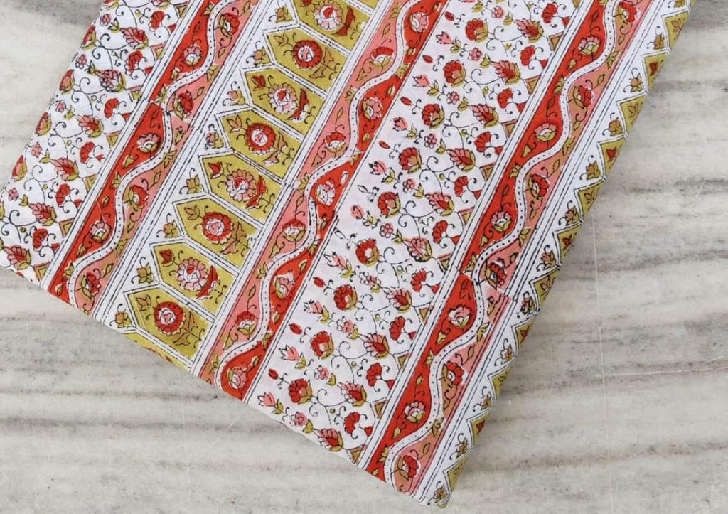 Pink Floral Cotton Fabric by the Yard, Hand Block Print Fabric, Quilting, Sewing, Dressmaking, Craft, Multi Color Fabric, Textile Fabric