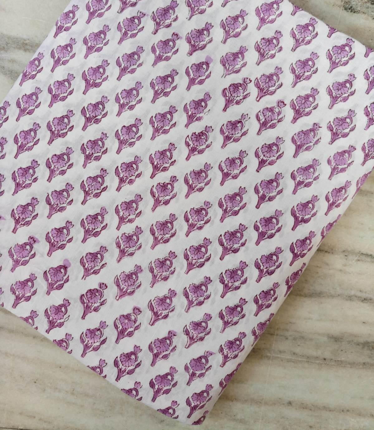 Purple Floral Block Print Cotton Fabric, Indian Hand Block Lilac Buti Print Quilting & Craft Fabric, Small Buta Print Sewing by the Yard