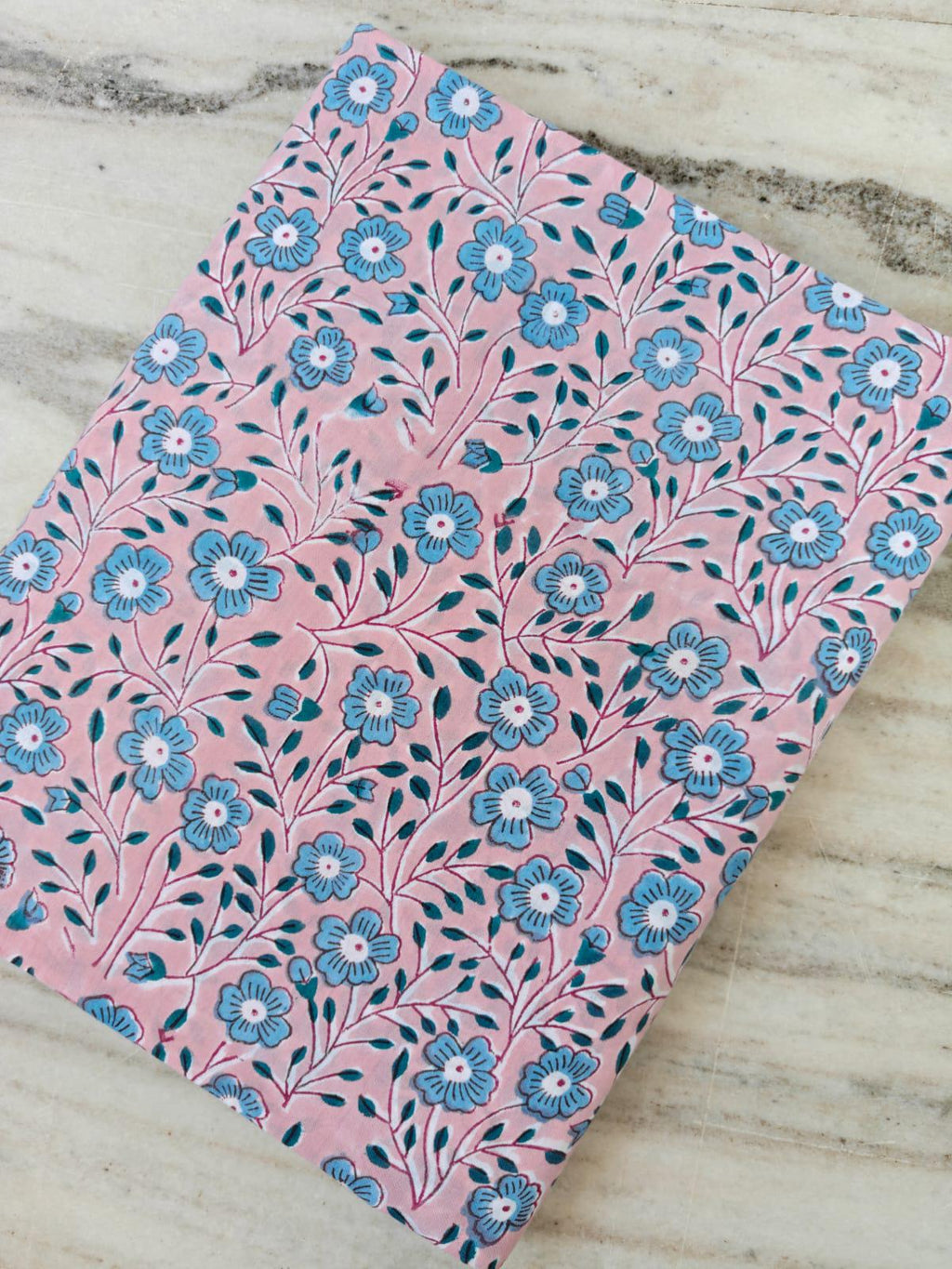 Pink Blue Designer Hand Block Print Fabric, Floral 100% Cotton Quilting Fabric By The Yard, Fabric For Dress Making, Loose Running Fabric