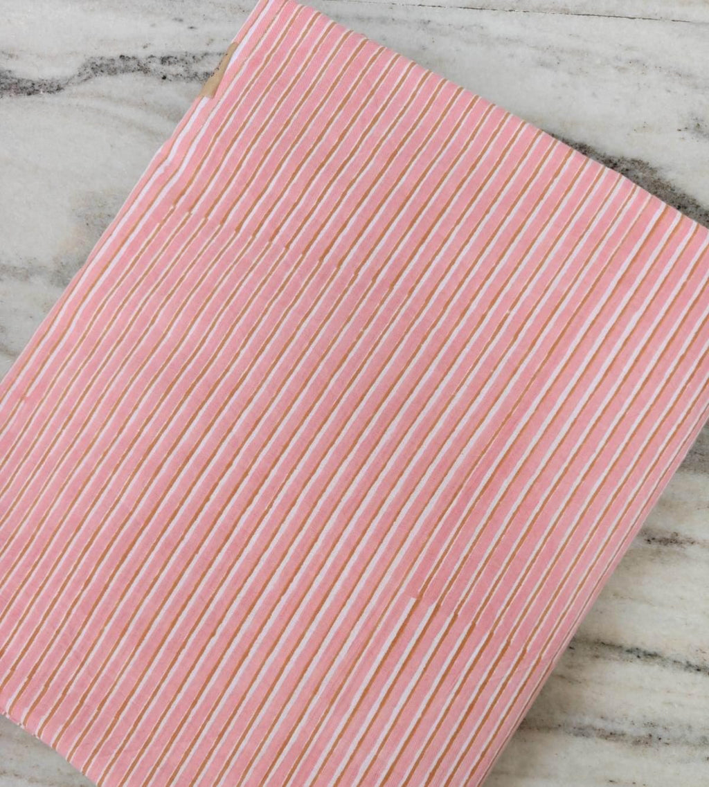 Pink Striped Cotton Fabric, Hand Block Print Fabric, Soft Cotton Sewing Fabric, Dressmaking Fabric, Craft Fabric, Indian Cotton Textile