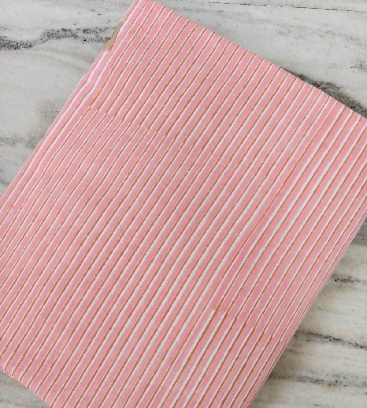 Pink Striped Cotton Fabric, Hand Block Print Fabric, Soft Cotton Sewing Fabric, Dressmaking Fabric, Craft Fabric, Indian Cotton Textile
