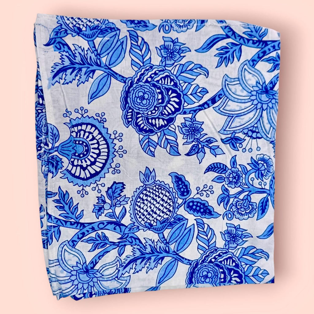 Blue Floral Cotton Napkins | Hand Block Print Dinner Napkin Set | Indian Cloth Napkins Table Decor | Eco-Friendly Reusable Fabric Napkins