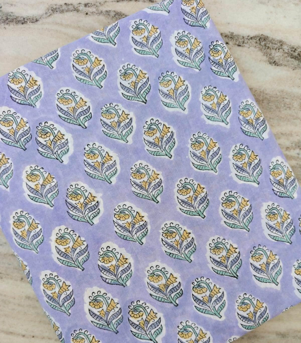 Lavender Floral Cotton Fabric by the Yard, Small Buta Block Print Style, Pastel Indian Floral Fabric, Sewing Craft, Soft Botanical Fabric