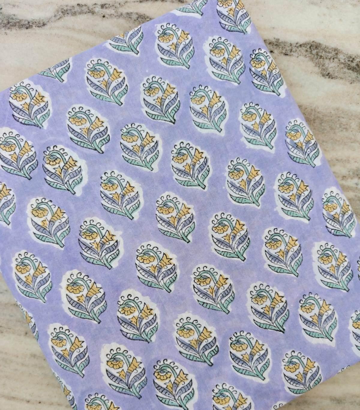 Lavender Floral Cotton Fabric by the Yard, Small Buta Block Print Style, Pastel Indian Floral Fabric, Sewing Craft, Soft Botanical Fabric