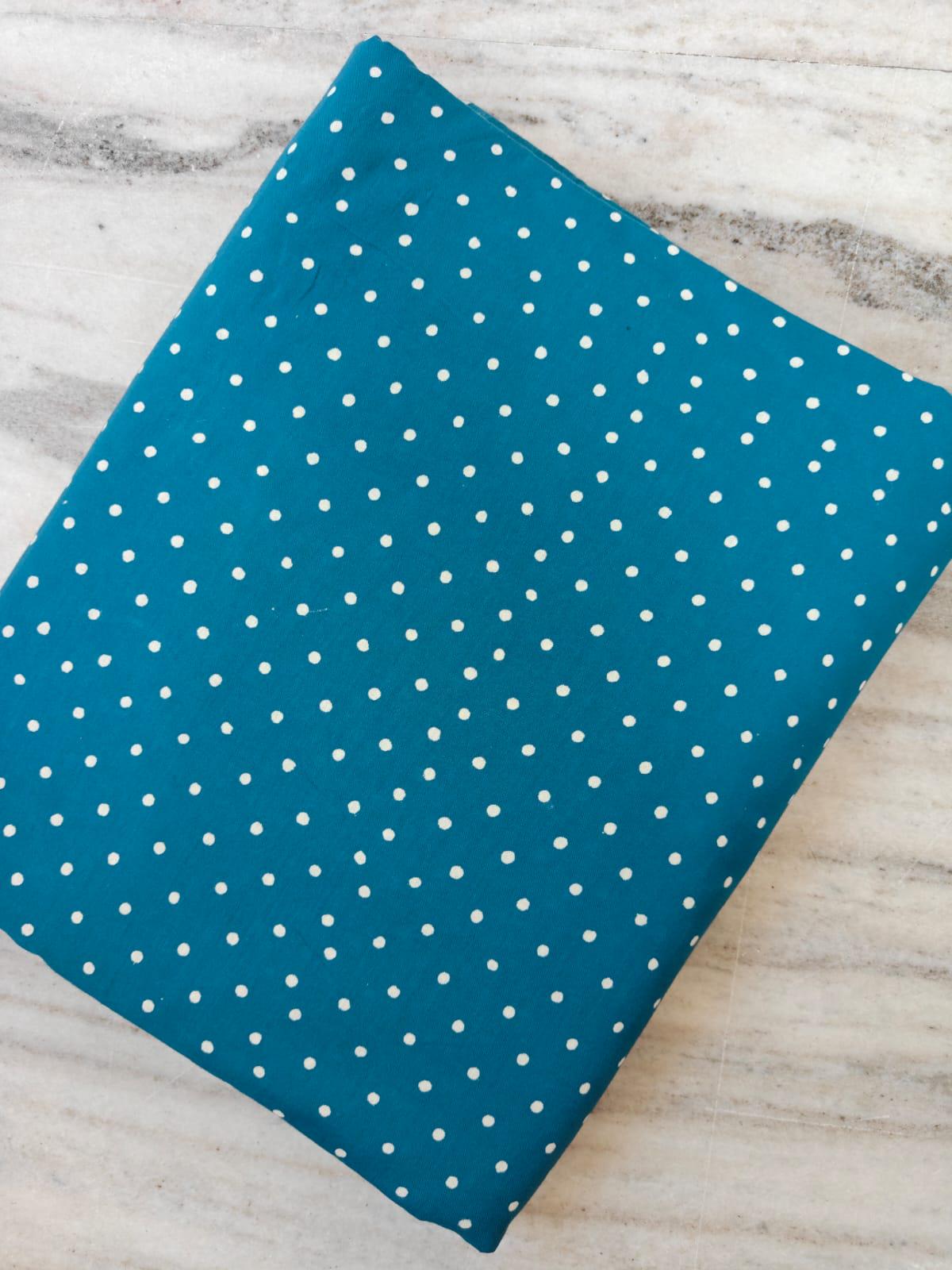Teal Polka Dot Cotton Fabric, White Dots Print Fabric, Quilting Fabric, Craft Fabric by the Yard, Dressmaking Modern Polka Dot Textile