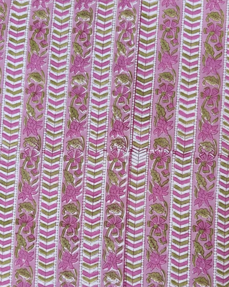 Pink Designer Hand Block Print Fabric, Floral 100% Cotton Quilting Fabric By The Yard, Fabric For Dress Making, Loose Running Fabric