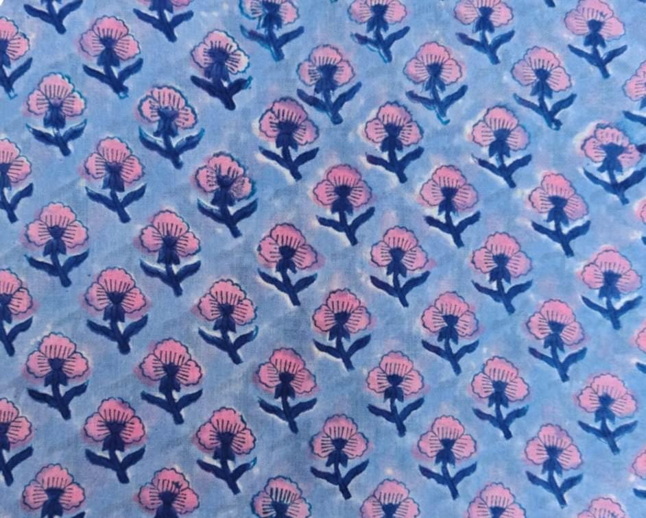 Soft Cotton, Indian Hand Block Print Fabric, Floral 100% Cotton Fabric By The Yard, Fabric for Loose Running, Dress Making, Textile Fabric