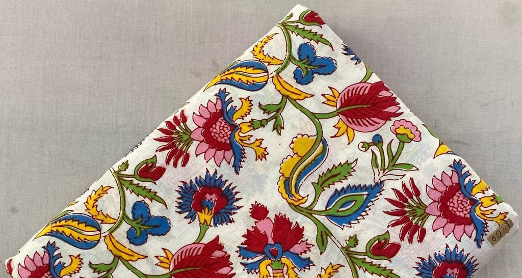 Indian Hand Block Print Fabric, Floral 100% Cotton Quilting Fabric By The Yard, Fabric For Dress Making, Loose Running Fabric, Napkin Fabric