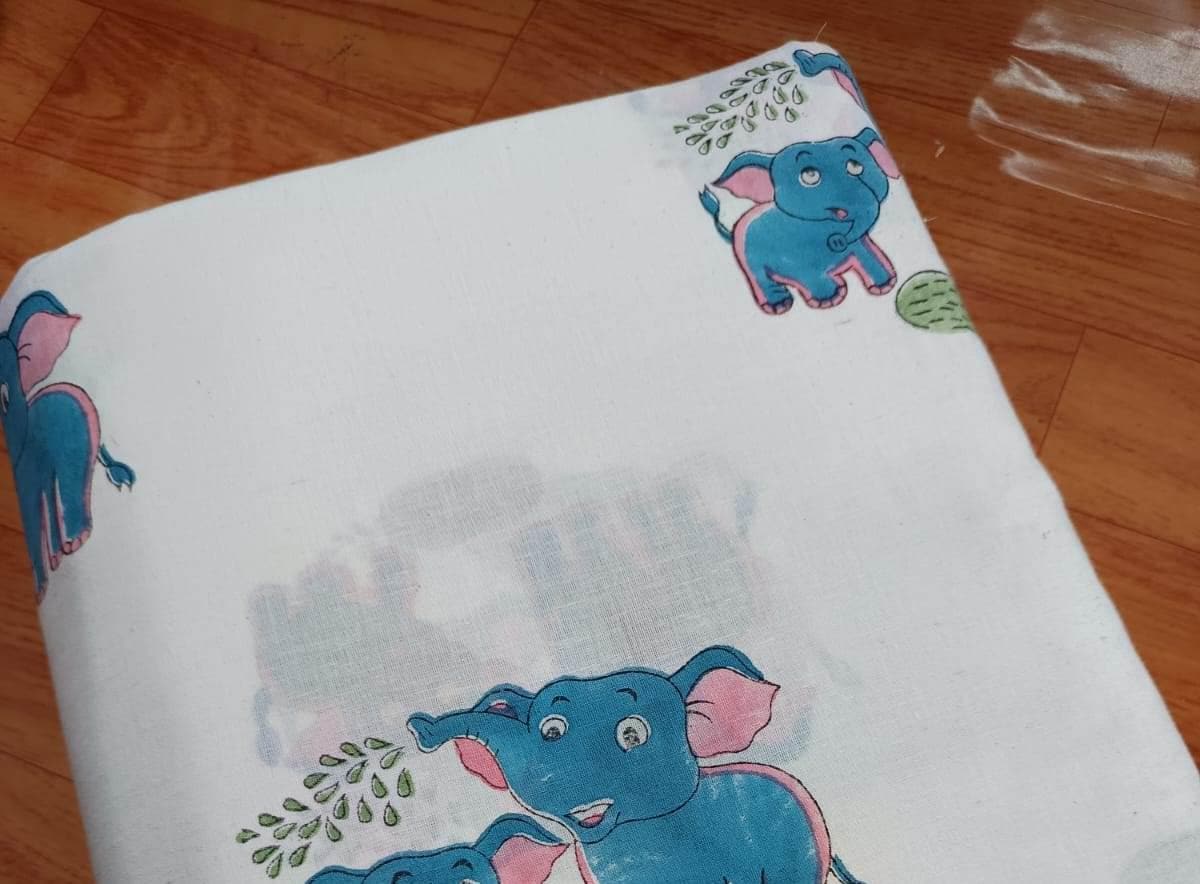 Elephant Hand Block Print Cotton Fabric, Multi Color Block Print Fabric, Floral 100% Cotton Quilting Fabric By The Yard, Dressmaking Fabric