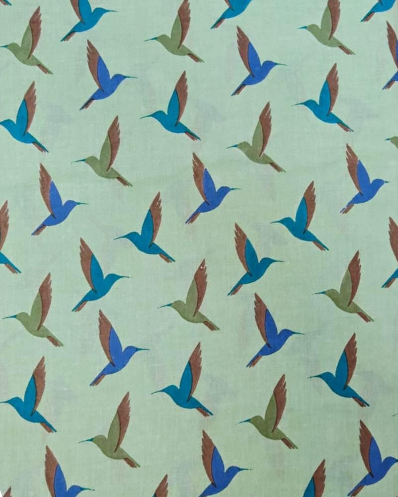 Mint Green Hummingbird Cotton Fabric, Small Bird Print Fabric, Quilting Cotton, Cute Bird Pattern Apparel Sewing Fabric Craft Fabric by Yard
