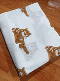 White Base and Red Tiger Print Cotton Fabric, Indian Hand Block Fabric, 100% Cotton Quilting Fabric By The Yard, Loose Running Fabric