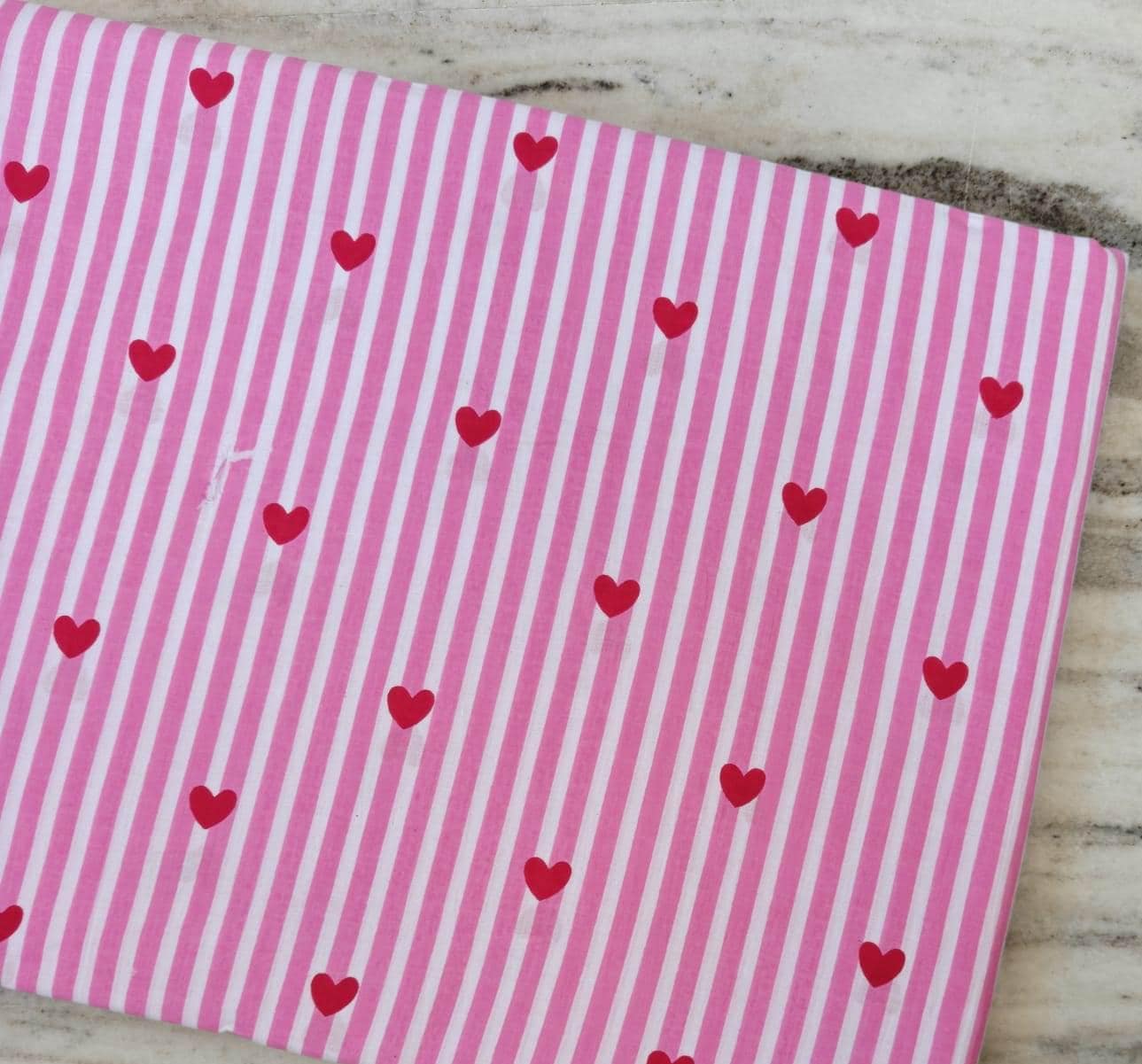 Pink Stripe Heart Cotton Fabric, Red Heart Print Fabric, Valentine Fabric by the Yard, Cute Love Pattern Cotton Craft Sewing Quilting Fabric