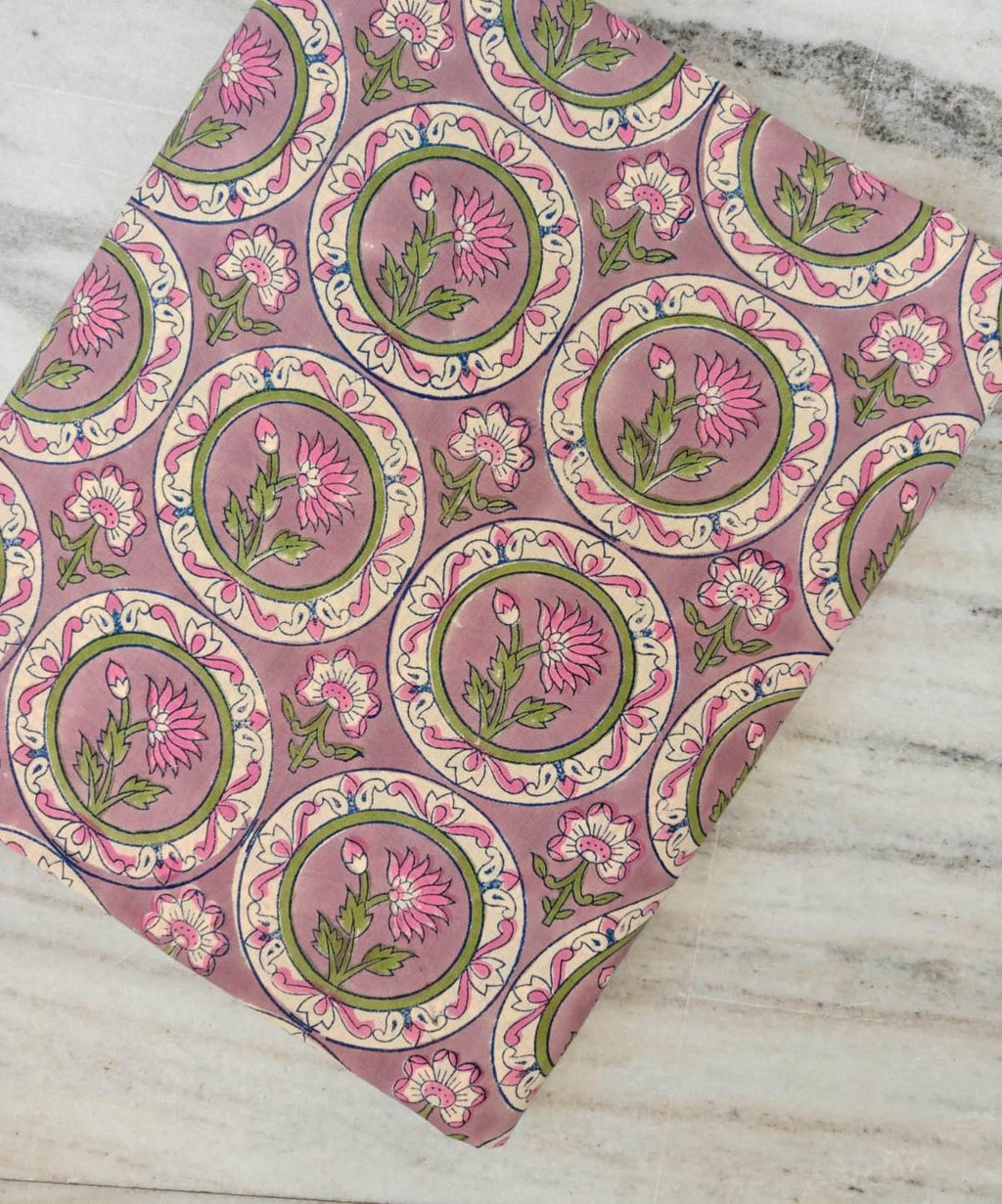 Dusty Pink Floral Cotton Fabric, Indian Hand Block Print Fabric, Pink Circle Flower Cotton, Boho Sewing Fabric, Dressmaking Craft Fabric
