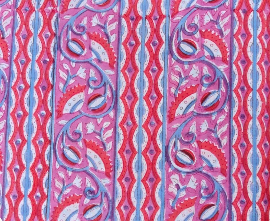 Pink Red Designer Hand Block Print Fabric, Floral 100% Cotton Quilting Fabric By The Yard, Fabric For Dress Making, Loose Running Fabric