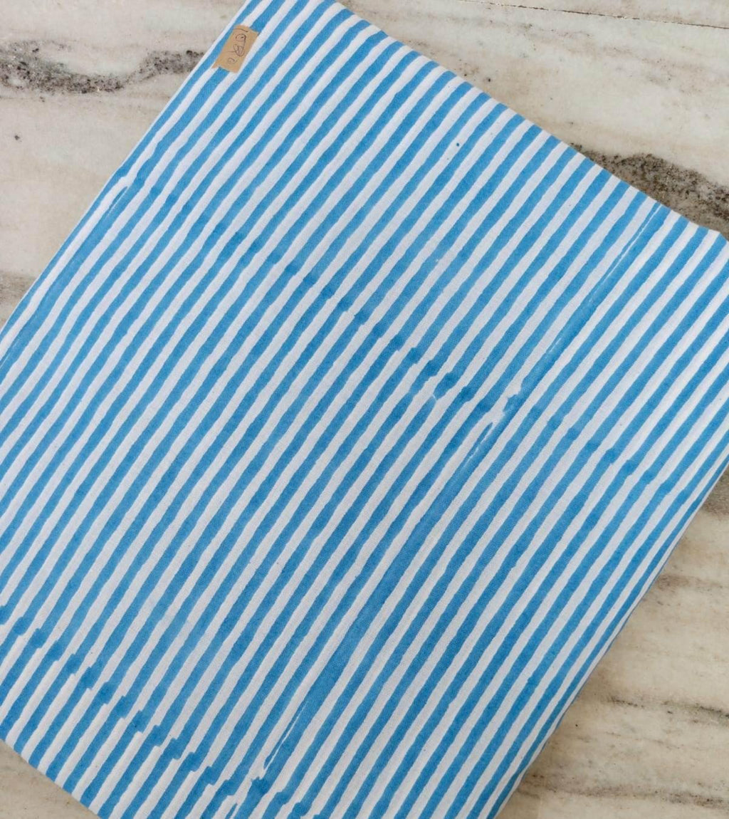 Blue and White Striped Cotton Fabric, Hand Block Print Textile, Soft Lightweight Cotton, Craft Fabric, Dressmaking Material, By the Yard