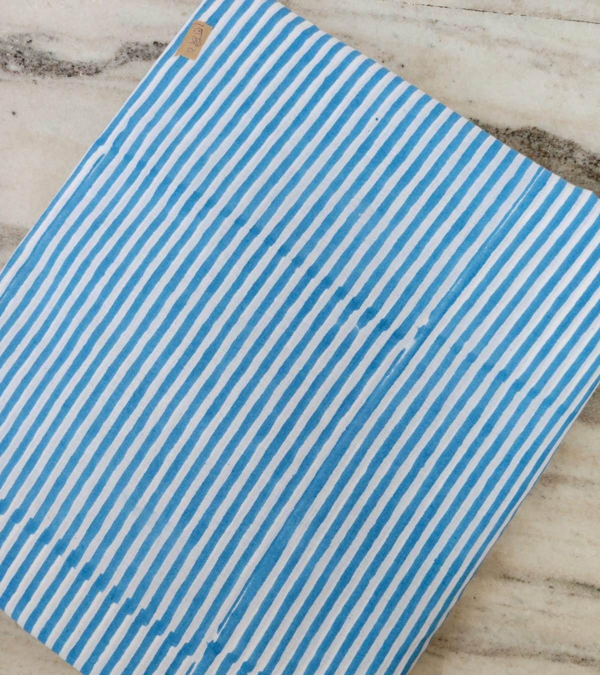 Blue and White Striped Cotton Fabric, Hand Block Print Textile, Soft Lightweight Cotton, Craft Fabric, Dressmaking Material, By the Yard