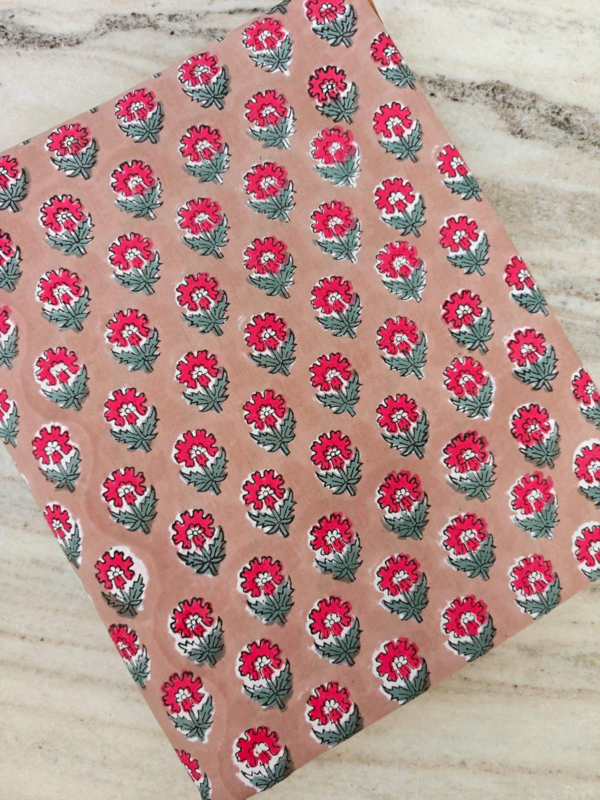 Pink Floral Cotton Fabric, Indian Block Print Fabric, Small Flower Cotton Fabric, Hand Block Printed Fabric by the Yard Fabric, Napkins