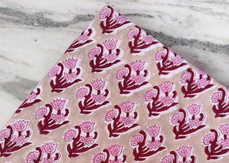Indian Hand Block Print Fabric, Floral 100% Cotton Quilting Fabric By The Yard, Fabric For Dress Making, Loose Running Fabric, Napkin Fabric