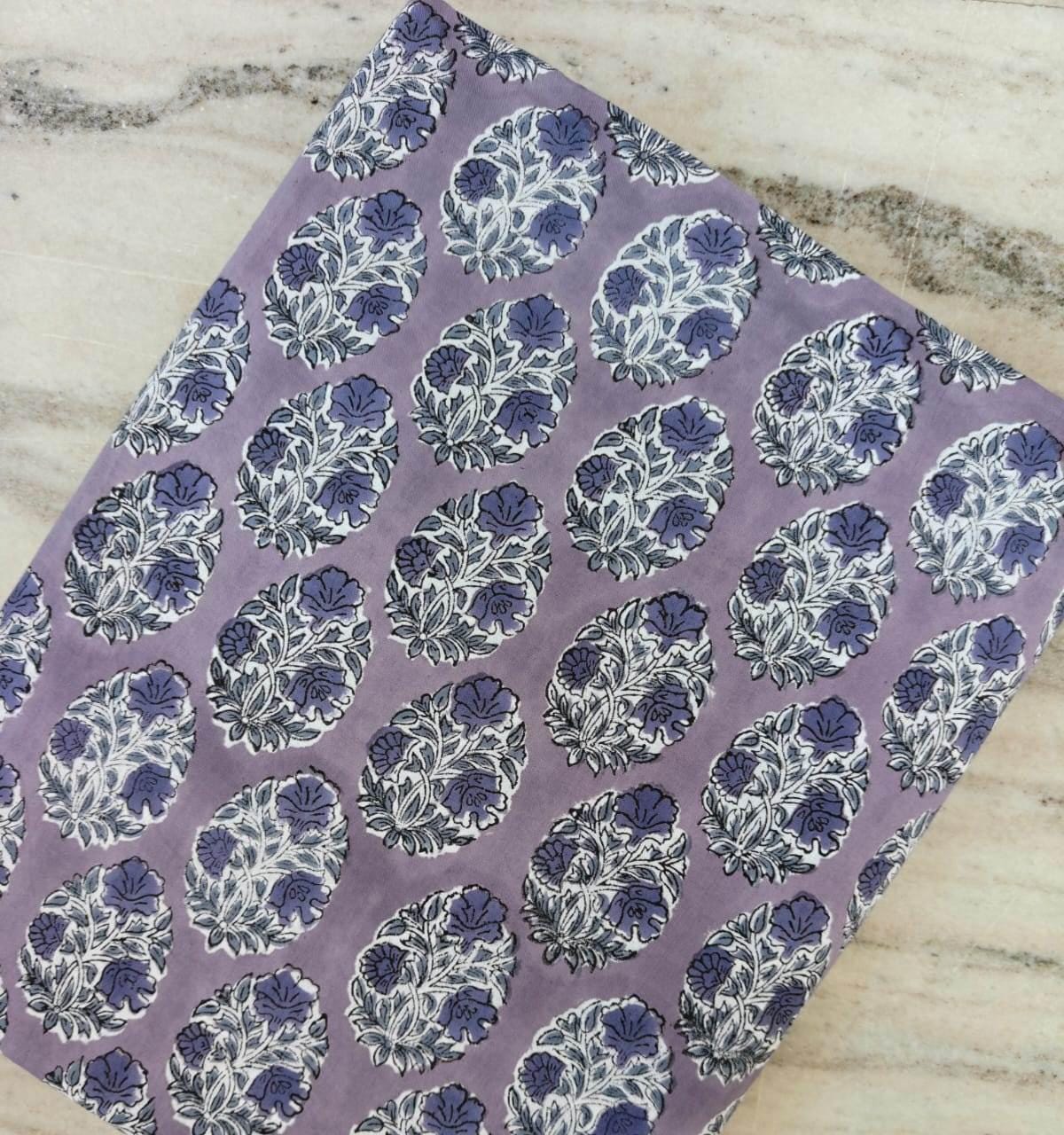 Lavender Floral Block Print Cotton Fabric, Hand Block Printed Indian Cotton, Purple Blue Floral Fabric, Quilting Sewing Craft Fabric by Yard
