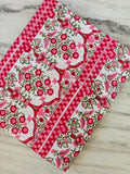 Red Pink Floral Cotton Fabric – Indian Block Print Style – Pomegranate Vine & Check Border – Quilting Dressmaking Craft Fabric by the Yard