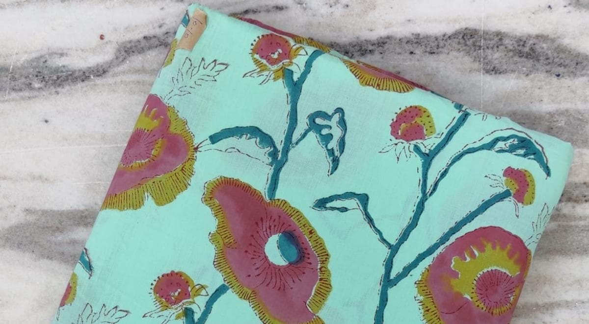 Turquoise Floral Cotton Fabric, Pink Flower Print Fabric, Quilting Cotton, Botanical Fabric by the Yard, Sewing Fabric, Craft Fabric