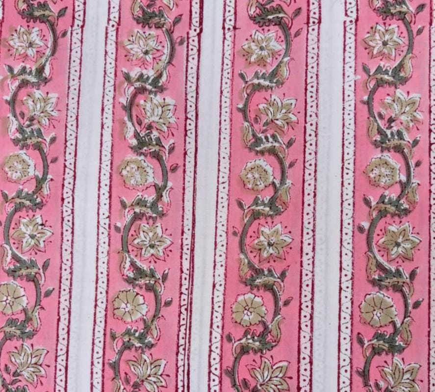 Pink Floral Cotton Fabric, Light Pink Hand Block Print by the Yard, Indian Soft Cotton for Quilting, Fabric Dressmaking, Personlized Fabric