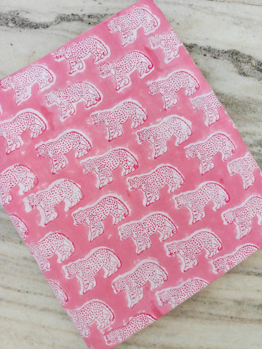 Pink Leopard Print Cotton Fabric by Yard, Hand Block Print Fabric, Animal Pattern Cotton Material, Sewing Craft Fabric, Baby Nursery Textile