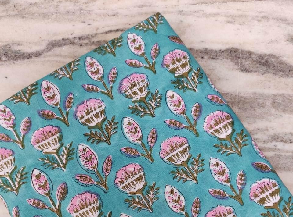 Indian Hand Block Print Fabric, Floral 100% Cotton Quilting Fabric By The Yard, Fabric For Dress Making, Loose Running Fabric, Napkin Fabric
