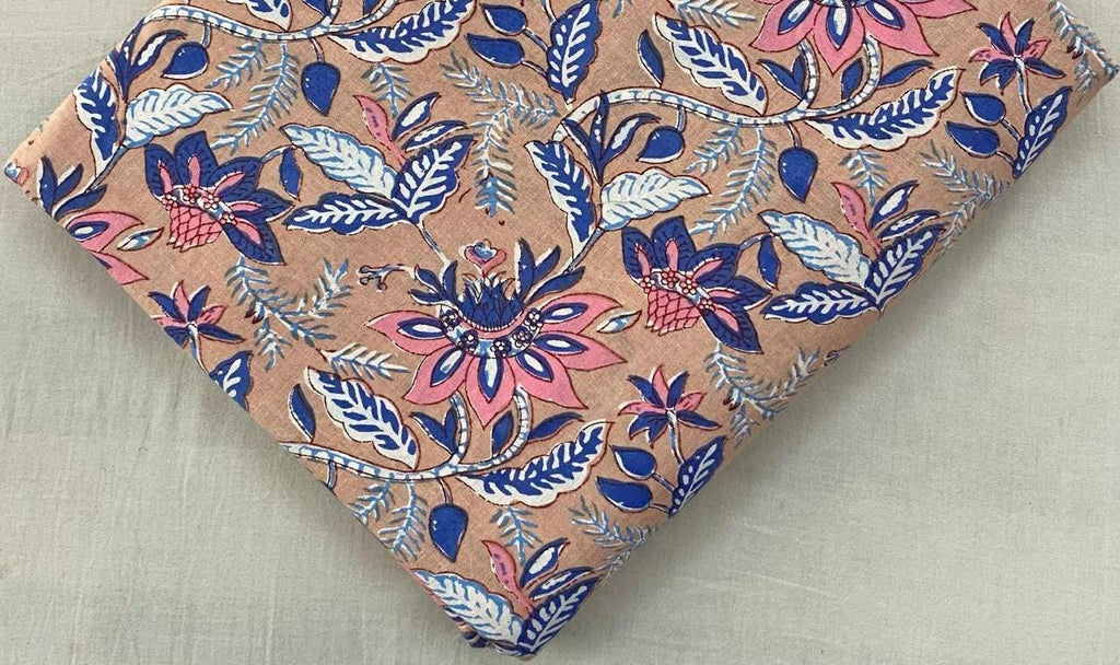 Indian Hand Block Print Fabric, Floral 100% Cotton Quilting Fabric By The Yard, Fabric For Dress Making, Loose Running Fabric, Napkin Fabric
