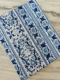 Blue Floral Cotton Fabric, Indian Block Print Fabric, Blue White Floral Fabric, Striped Border Cotton Fabric, Quilting Fabric, Boho Textile