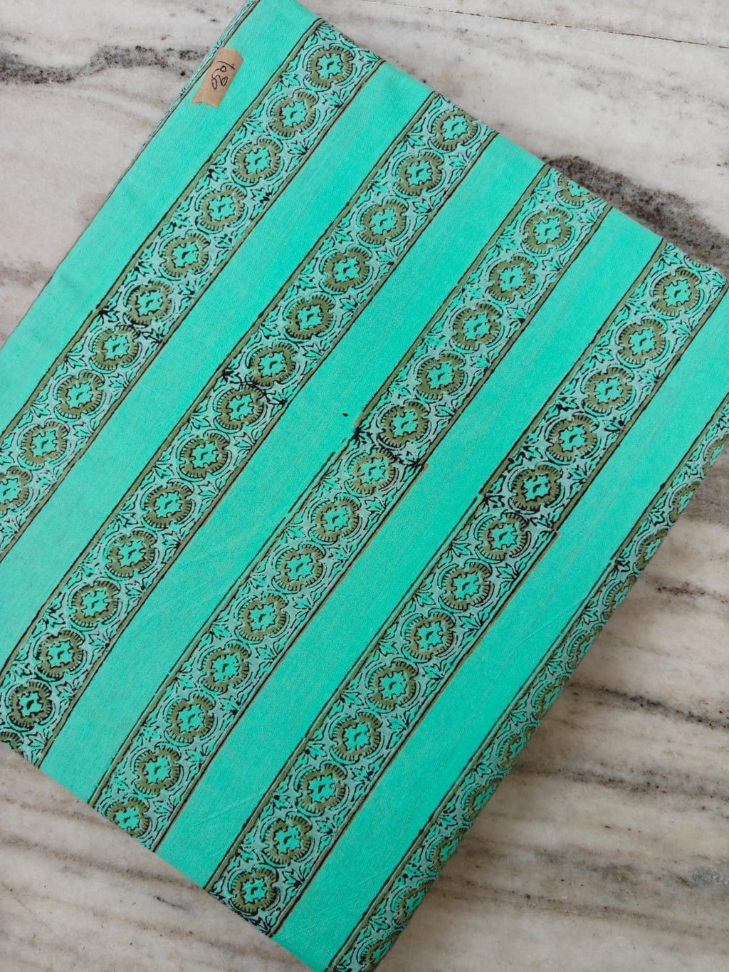 Hand Block Printed Cotton Fabric, Turquoise Floral Stripe Fabric, Indian Cotton Textile, Dressmaking Quilting Fabric, Fabric By The Yard