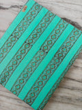 Hand Block Printed Cotton Fabric, Turquoise Floral Stripe Fabric, Indian Cotton Textile, Dressmaking Quilting Fabric, Fabric By The Yard
