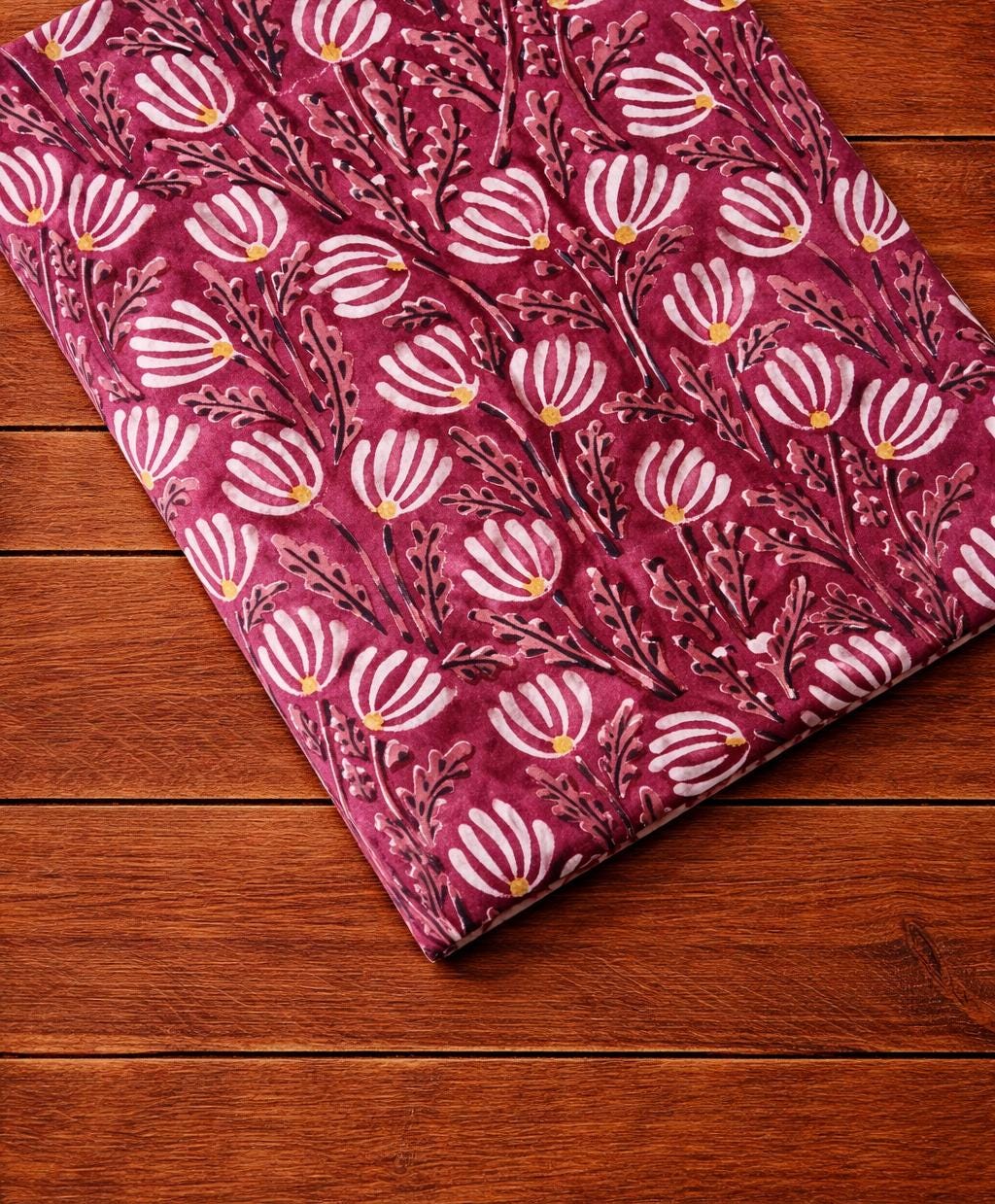 Pink Indian Hand Block Print Fabric, Floral 100% Cotton Quilting Fabric By The Yard, Fabric For Dress Making, Loose Running Fabric